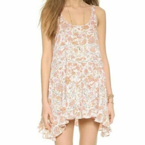Free People White Orange Floral Voile & Lace Mini Dress | Coastal Cowgirl Boho M - Picture 13 of 16